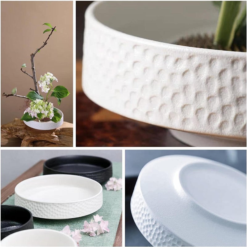 Eggone Japanese Ikebana Vase Kit, Flower Shallow Container Ceramics Flower Bowl Ikebana Vase with 1.57inch Flower Frog and Floral Frog Floristry Kenzan Needle Straightening Tool - Image 2